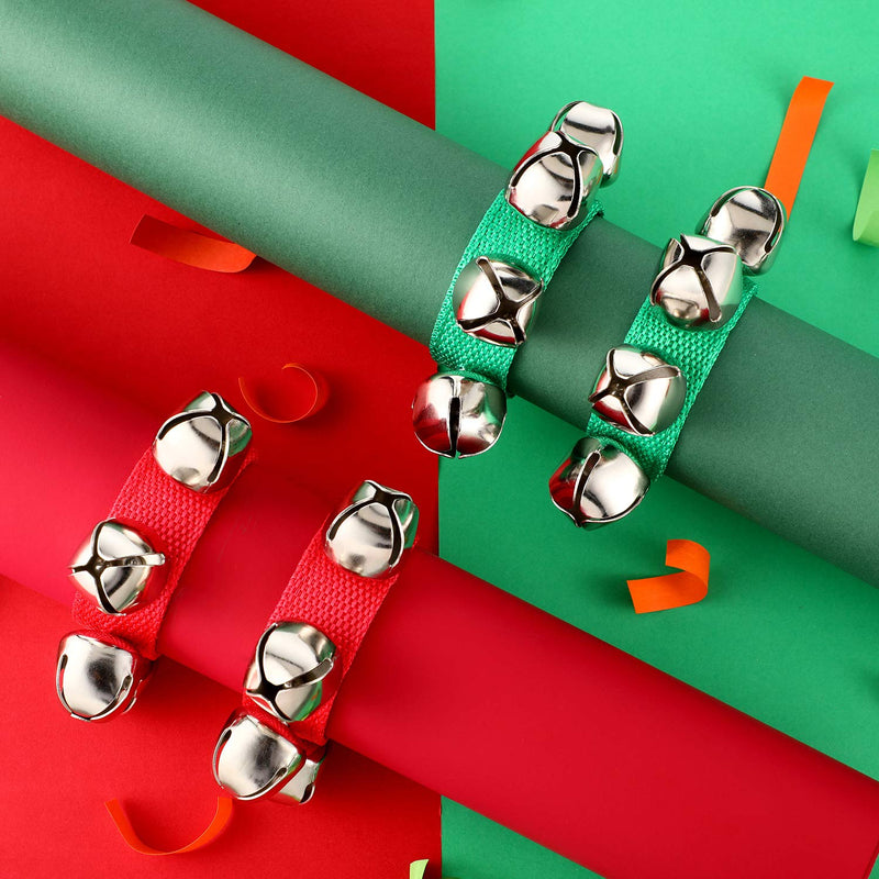 6 Pieces Christmas Band Wrist Bells Bracelets Jingle Musical Ankle Bells Instrument Percussion Rhythm for Christmas Party Favors Festival Accessories (Red and Green) Red and Green
