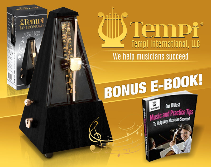 Tempi Metronome for Musicians (Plastic Black Grain Veneer) with with 2 Year Warranty, E-Book & 2 Months Free Music Lessons. Become a Better Musician!