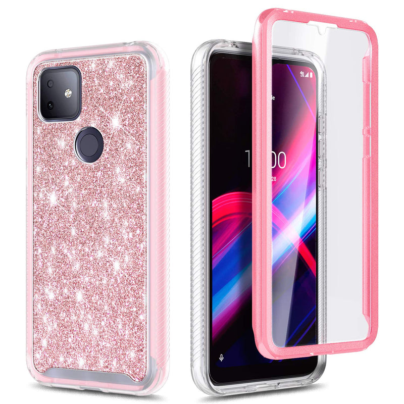 NZND Case for T-Mobile REVVL 4 Plus with Built-in Screen Protector, Full-Body Protective Shockproof Rugged Bumper Cover, Impact Resist Durable Phone Case -Glitter Rose Gold Glitter Rose Gold