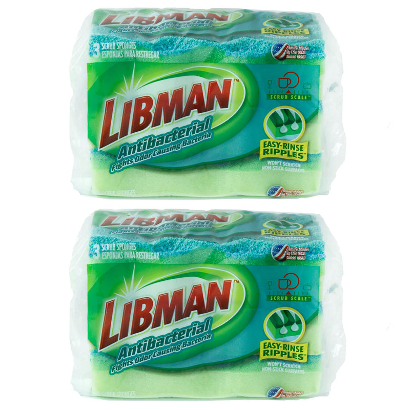 Libman 1268 Cleaning, 2.75 x 4.5 x 1, Green 6 Each Sponge, 2.75x4.5x1, 6 Each