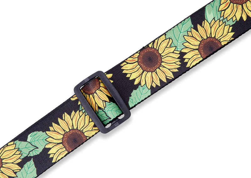 Levy's Leathers 2" Polyester Guitar Strap Sunflower Design; Black, Yellow, Green, and Brown (MP2-009)