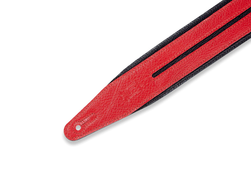 Levy's Leathers 2.5" Garment Leather Guitar Strap Double Racing Stripe Design; Red and Black (MG317DRS-BLK_RED) Red, Black