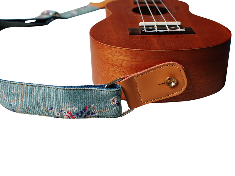 [AUSTRALIA] - MUSIC FIRST Original Design Vintage Style “Plum Flowers” Soft Cotton & Genuine Leather Ukulele Strap Ukulele Shoulder Strap Without The Strap Locker 