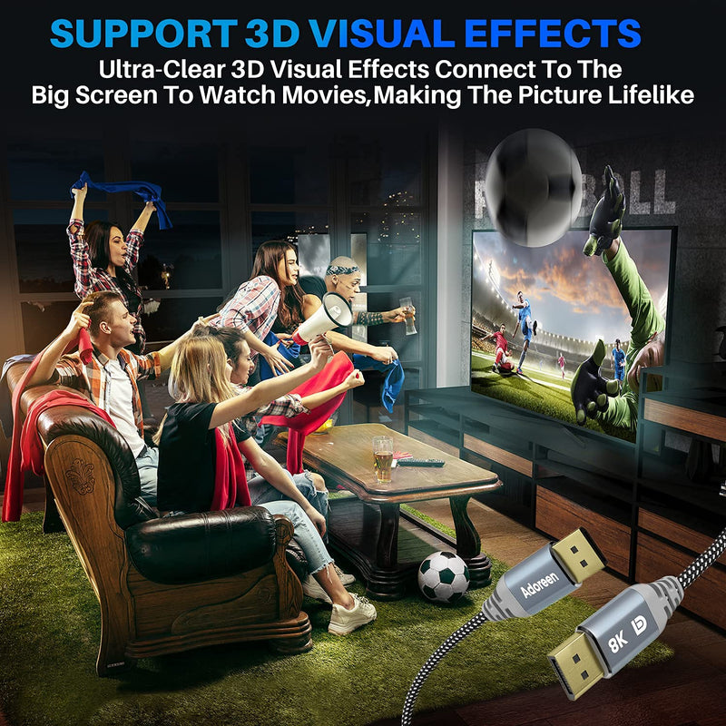 8K DisplayPort Cable 15 feet,Adoreen Braided DP to DP 1.4 Cord(from 1.5 to 30ft) 8K@60Hz 4K@144Hz 2K@165Hz 1080p@240HZ,HBR3 HDCP 2.2 Display Port for PC Monitor 3090 Graphics with 5 Ties-NOT HDMI 15ft-1PK