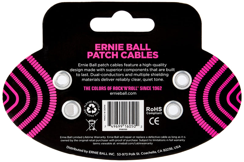 Ernie Ball Patch Cable 3-Pack, Angle/Angle, 6in, Black (P06050) 6 inch
