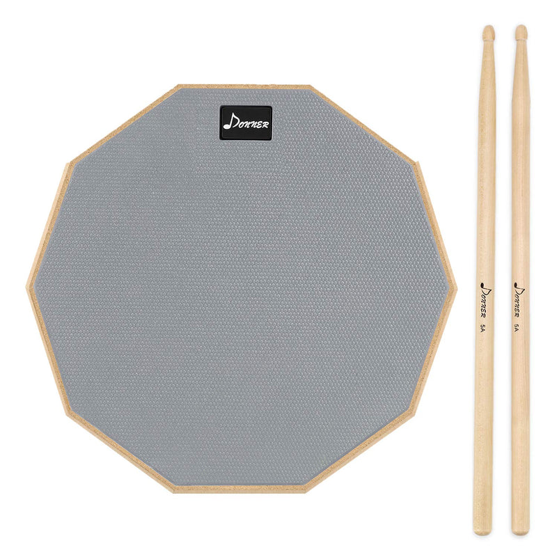 Donner Drum Practice Pad, 8 Inch Double Sided Silent Drum Pad With Drumsticks, Gray Grey