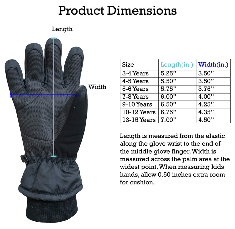 N'Ice Caps Kids Thinsulate Waterproof Bulky Winter Snow Ski Glove With Ridges Black 1 3-4 Years