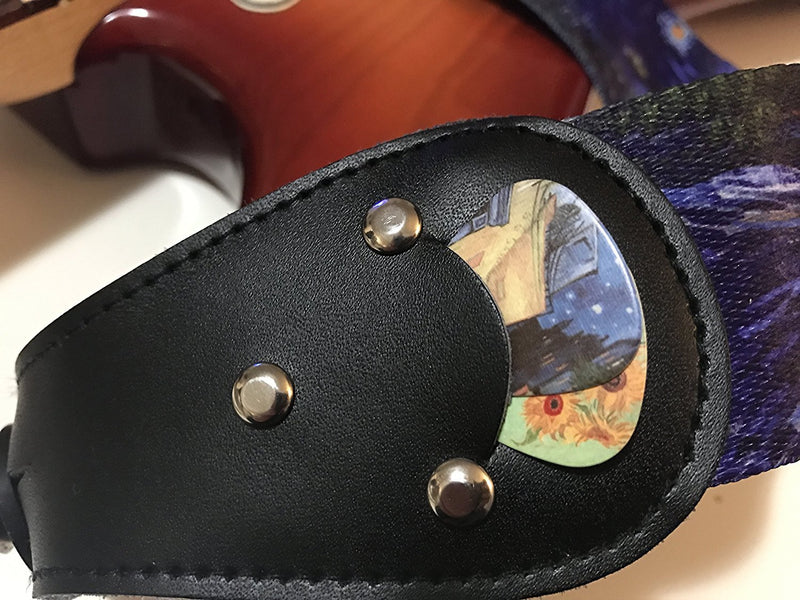 Van Gogh"Starry Night" Guitar Strap Includes 2 Strap Locks & 2 Matching Picks. Adjustable Guitar Strap - Christmas Gift for Men Women Guitarist for Bass, Electric & Acoustic Guitars stocking stuffer Van Gogh Starry Night