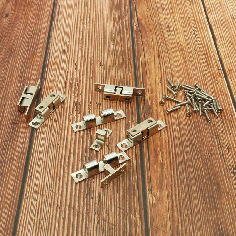 50MM Ball Catch Omitfu Set of 6 Solid Brass Chromium Plated Adjustable Double Ball Tension Roller Catch Latch Hardware Fitting for Cabinet Closet Furniture Door with Screws 50mm Silver