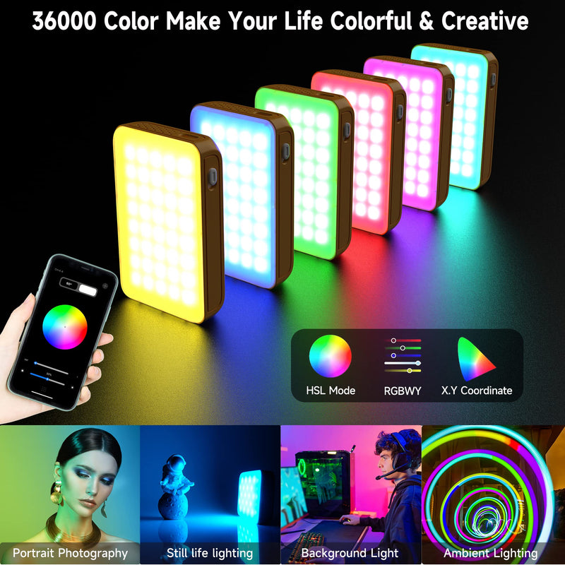 Weeylite LED On Camera Video Light, 360° Full Color RGB LED Camera Light with App Control, Pocket Photo Light 2800-6800K Portable Panel Lights Photography Lighting for Photoshoot Zoom Lighting Grey