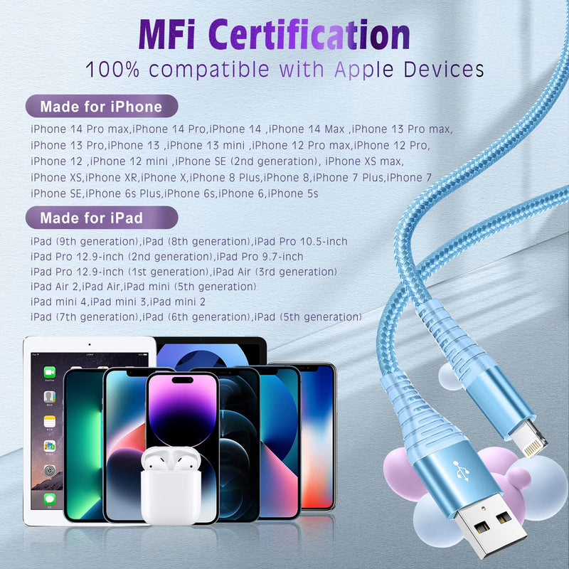 [Apple MFi Certified] iPhone Charger, 3 Pack 10FT USB Lightning Cable Fast Charging Nylon Braided iPhone Charger Cord Compatible with iPhone 14/13/12/11 Pro Max/XS MAX/XR/XS/X/8/7/Plus/6S/6/SE/iPad