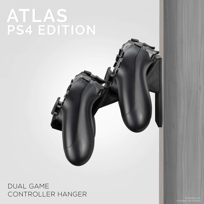 The Atlas [PS4 Edition] Dual Game Controller Wall Mount Holder for Playstation PS5, PS4, PS3 Dualshock Gamepad, Stadium Seating, Looks Good & Organized No Screws by Brainwavz (Black) Black