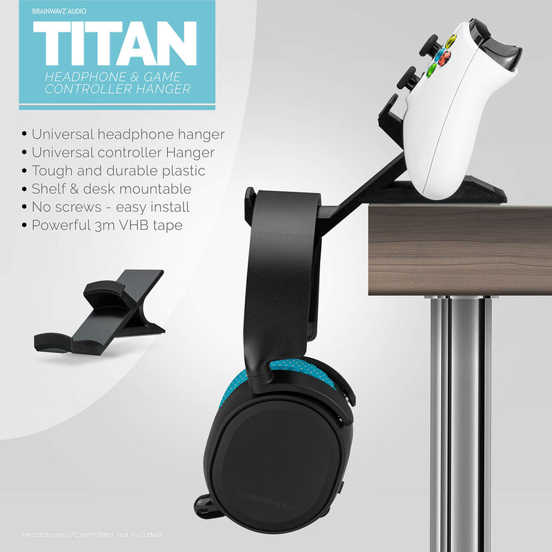 The Titan - Desktop Gamepad Controller & Headphone Hanger Holder - Designed for Xbox ONE, PS4, PS3, Dualshock, Switch, PC, Steelseries, Steam & More, Reduce Clutter, Black by Brainwavz