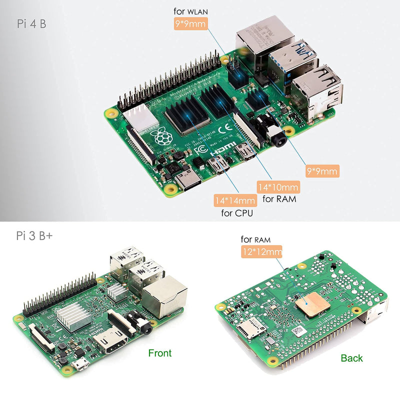 100 Pcs Raspberry Pi 4 Heatsink, MazerPi Raspberry Pi Heatsink Set Aluminum Heatsink with 3M 8810 Thermal Pad Copper Heatsink for Raspberry Pi 4 Model B/ 3B+/ 3B/ 2B