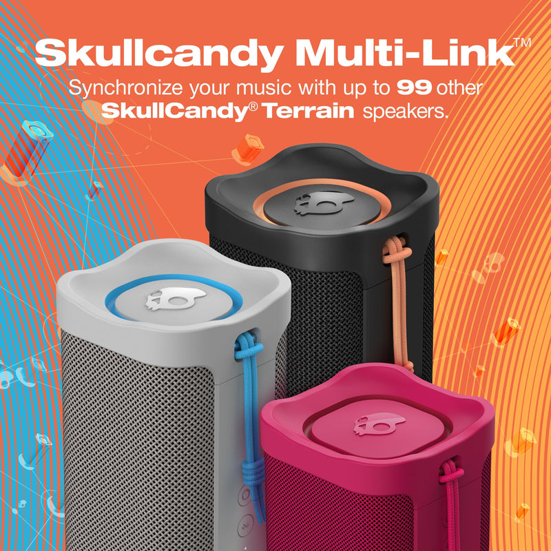 Skullcandy Terrain Mini Wireless Bluetooth Speaker - IPX7 Waterproof Portable Speaker with Dual Custom Passive Radiators, 14 Hour Battery, Nylon Wrist Wrap, & True Wireless Stereo (Light Grey) Light Grey