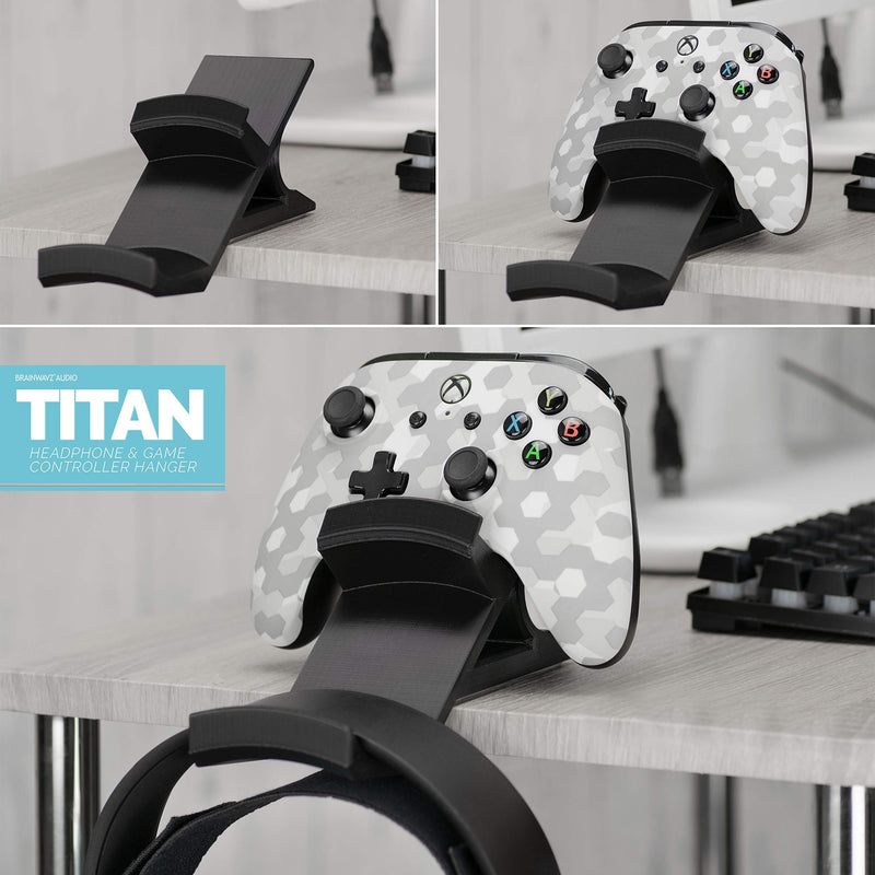 The Titan - Desktop Gamepad Controller & Headphone Hanger Holder - Designed for Xbox ONE, PS4, PS3, Dualshock, Switch, PC, Steelseries, Steam & More, Reduce Clutter, Black by Brainwavz