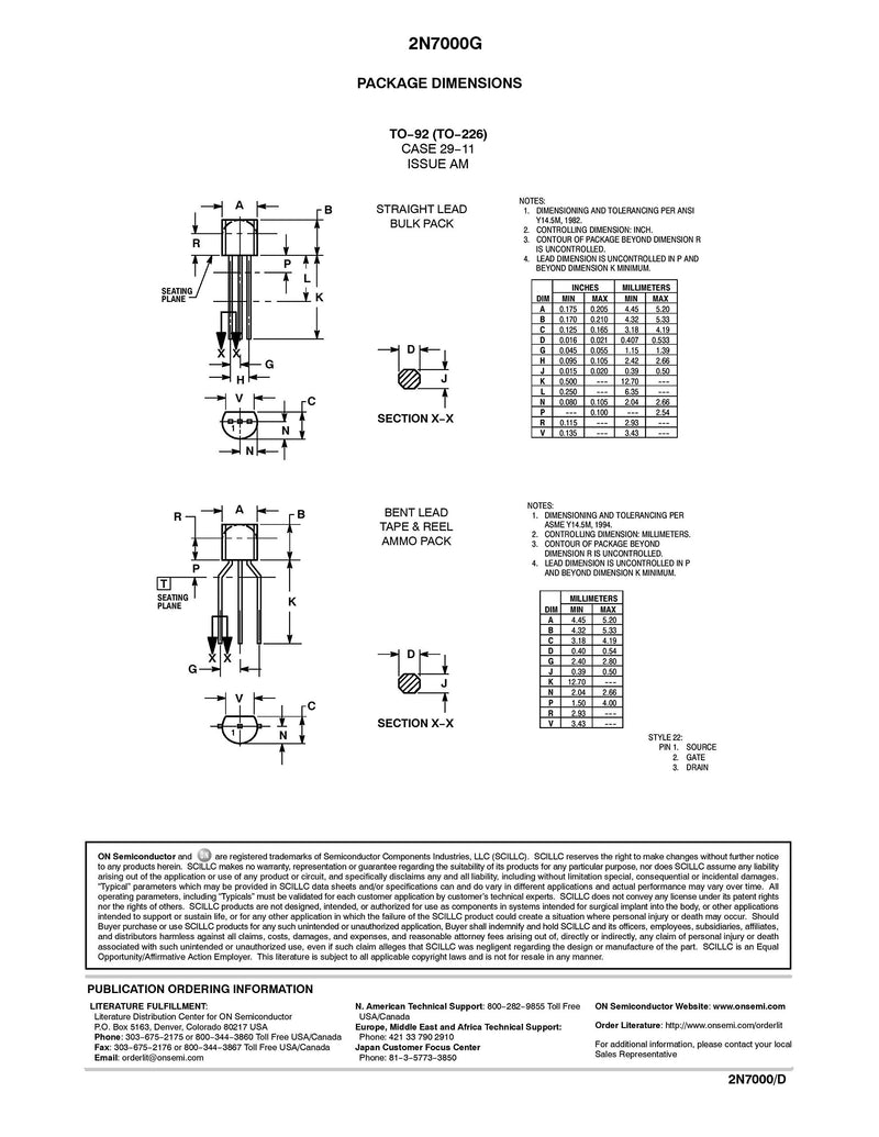 FAIRCHILD SEMICONDUCTOR 2N7000 N CHANNEL MOSFET, 60V, 200mA, TO-92 (10 pieces)