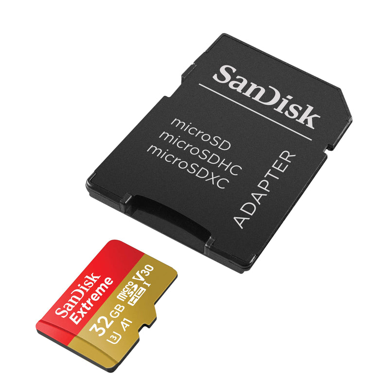 SanDisk 32GB Extreme microSDHC UHS-I Memory Card with Adapter - C10, U3, V30, 4K, A1, Micro SD - SDSQXAF-032G-GN6MA, Red/Gold Card Only