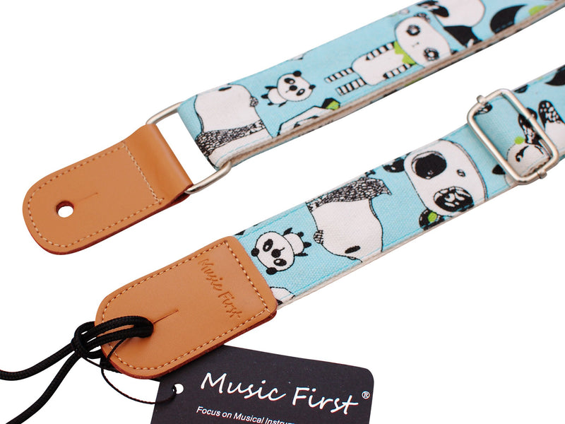 MUSIC FIRST Original Design “Panda” Soft Cotton & Genuine Leather Ukulele Strap Ukulele Shoulder Strap