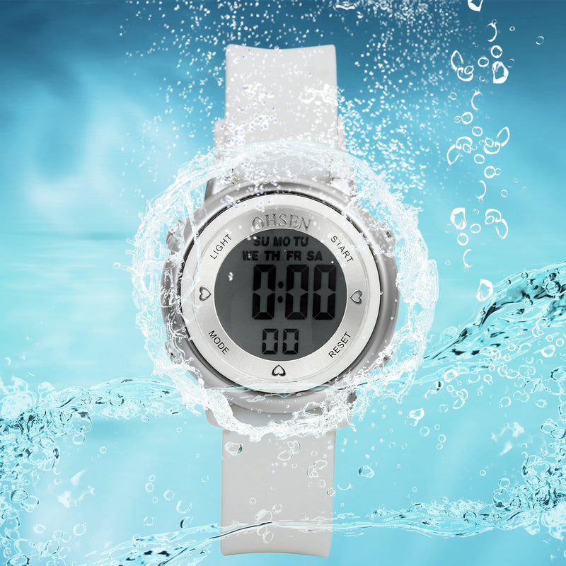 Lancardo Boy's Girl's 50M Waterproof Multi Function Digital Led Traning Sports Outdoor Watch(White)