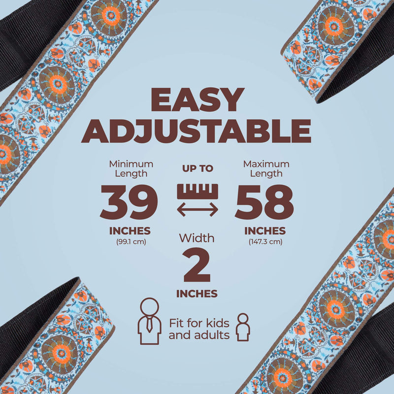 Perri’s Leathers Ltd. - Guitar Strap - Nylon - Jacquard - Adjustable - For Acoustic/Bass/Electric Guitars - Made in Canada Blue/Orange