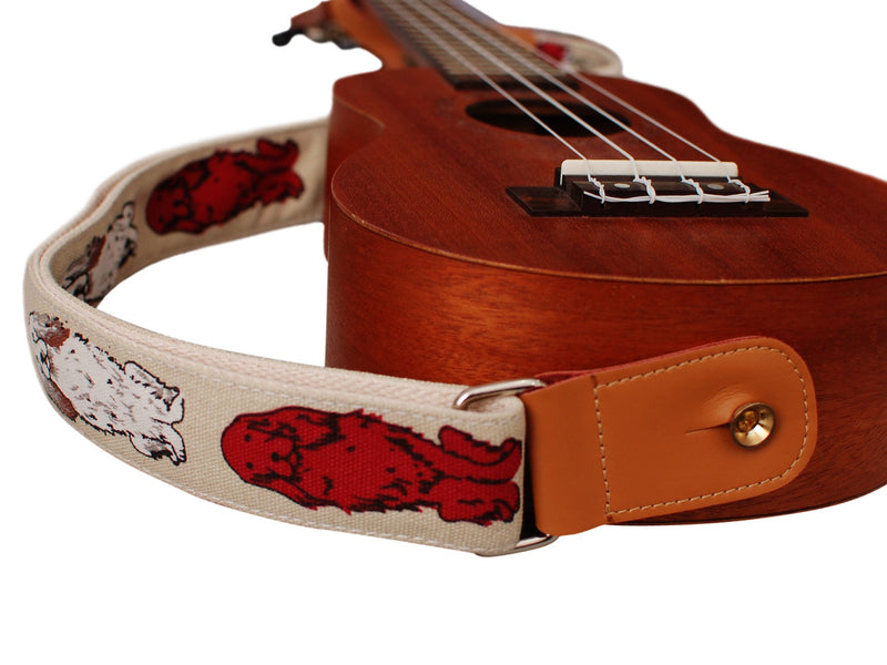 MUSIC FIRST Original Design “MR Dog” Soft Cotton & Genuine Leather Ukulele Strap Ukulele Shoulder Strap