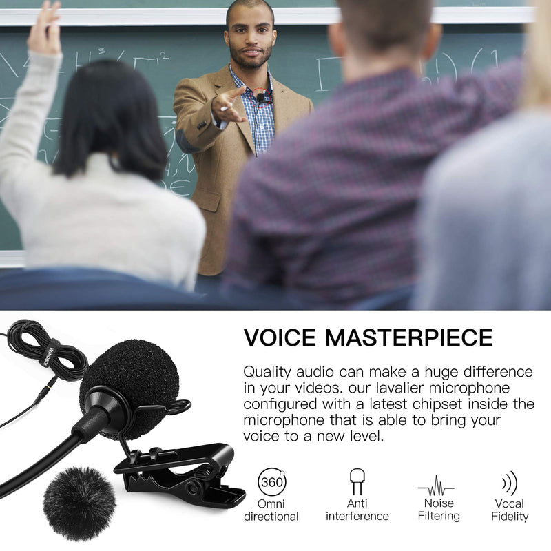 [AUSTRALIA] - Clip On Microphone, WindBox 19 Feet Single Head Omnidirectional Lavalier Lapel Shirt Microphone for Video Recording, Cell Phone Mic for iPhone Android Smartphone, Camera, YouTube, Interview, Studio 