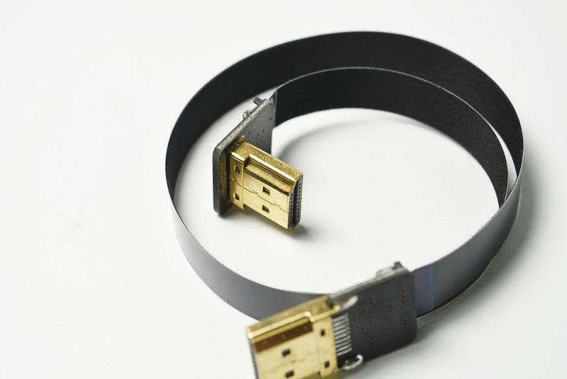 [AUSTRALIA] - Permanent FFC Flat Slim HDMI Cable Standard Full Normal HDMI Male to Standard HDMI Full Size HDMI Normal HDMI 90 Degree Compatible for RED Blackmagic BMCC Sony nex FS7 Canon C300 30CM Black 