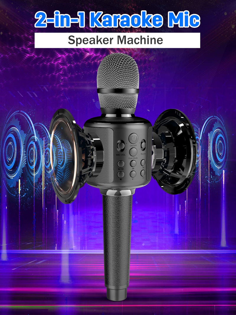 Karaoke Microphone Wireless Singing Machine with Bluetooth Speaker for Cell Phone/PC, Portable Handheld Mic Speaker Support Reverb/Duet Black