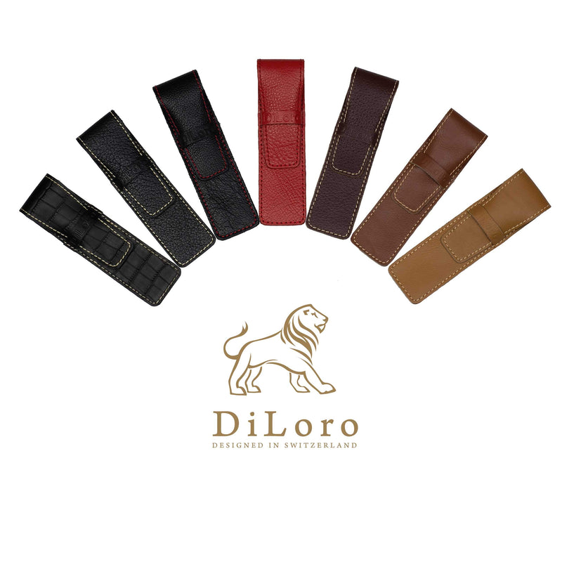 DiLoro Full Grain Thick Buffalo Leather Single Pen Case Holder Buffalo Red