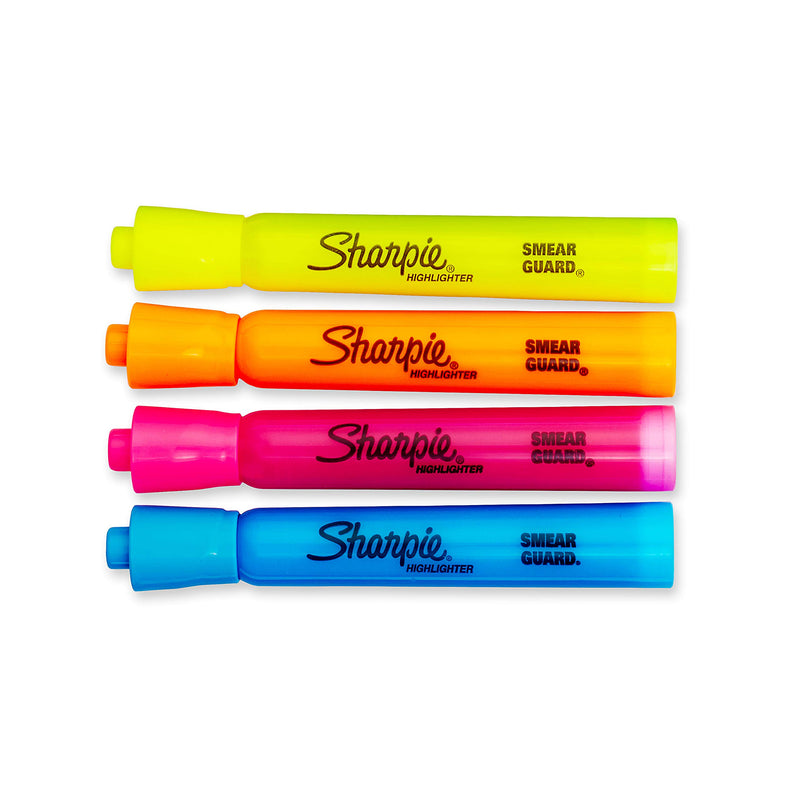 Sharpie Accent Tank-Style Highlighters, 4 Colored Highlighters (25174PP) Pink+Orange+Yellow+Blue 4-Count