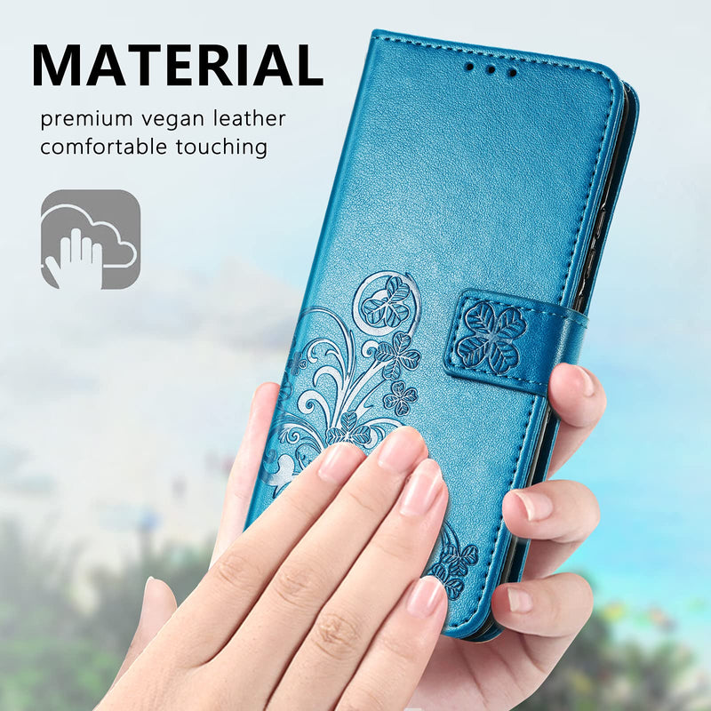 Supdigital Galaxy A21 Wallet Case, [Flower Embossed] Premium PU Leather Flip Protective Case Cover with Card Holder and Stand for Samsung Galaxy A21 2020 Release (Blue) Blue