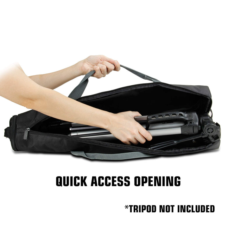USA Gear Padded Tripod Case Bag - Holds Tripods from 21 to 35 inches - Adjustable Size Extension, Storage Pocket and Shoulder Strap for Professional Camera Accessories and Photo Carrying Needs Black and Grey