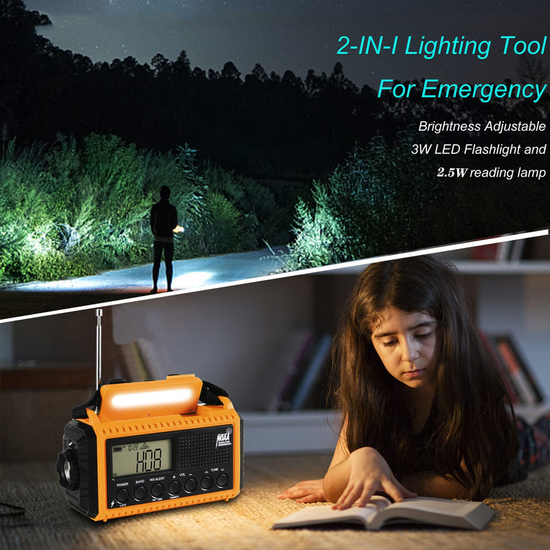 Auto NOAA Emergency Weather Radio, Solar Hand Crank Radio,Portable Battery Operated Emergency Radio with AM FM Shortwave,USB Charger,LED Flashlight,Clock, SOS Alert for Home Outdoors Camping Survival Yellow Black with LCD Display