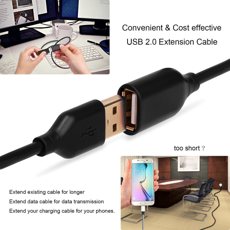 USB Extension Cable, Besgoods 2-Pack USB 2.0 6ft USB to USB Extension Cable Extender Cord - A Male to A Female USB Extension Cord with Gold-Plated Connector – Black