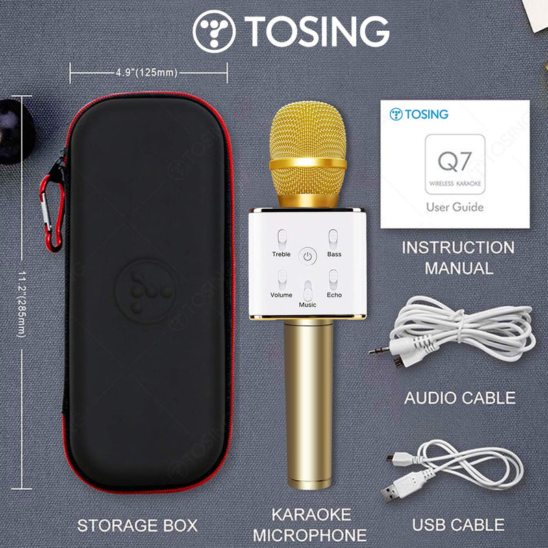 [AUSTRALIA] - TOSING Q7 Wireless Bluetooth Karaoke Microphone,10W Dual Speakers Portable Handheld Karaoke Machine Christmas Birthday Home Party for Kids/Adults iPhone/iPad/Tablet/TV/PC/Android Smartphone(Golden) 