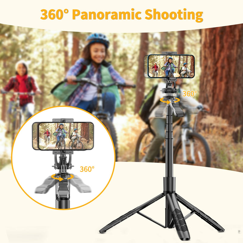 61" Selfie Stick Tripod, All in One Extendable Phone Tripod Stand with Wireless Remote 360° Rotation for iPhone and Android Phone Selfies, Video Recording, Vlogging, Live Streaming, Aluminum