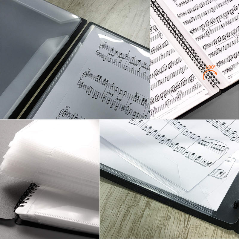 [AUSTRALIA] - Music Folder, Music Score Folder, Band Folder, writable, Spiral Binding, Double-Sided File A4 Size 20 Sleeves 40 Pockets. Also for Drawing, modifying Files and Storing Files (Black) 