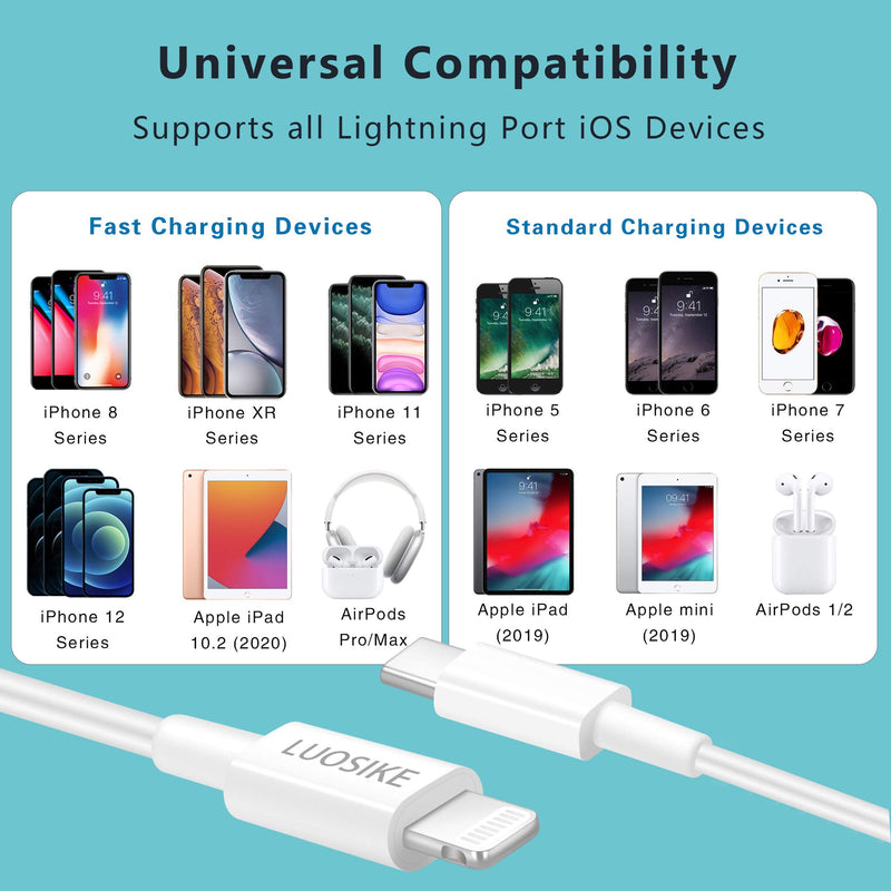 10FT iPhone 13 Charger Cord [MFi Certified], LUOSIKE 2-Pack 10 Foot Extra Long USB C to Lightning Power Delivery 3.0 Fast Charging Cable for iPhone 13/12/Pro Max/Mini/11/X/XS/XR/8 Plus, iPad, AirPods