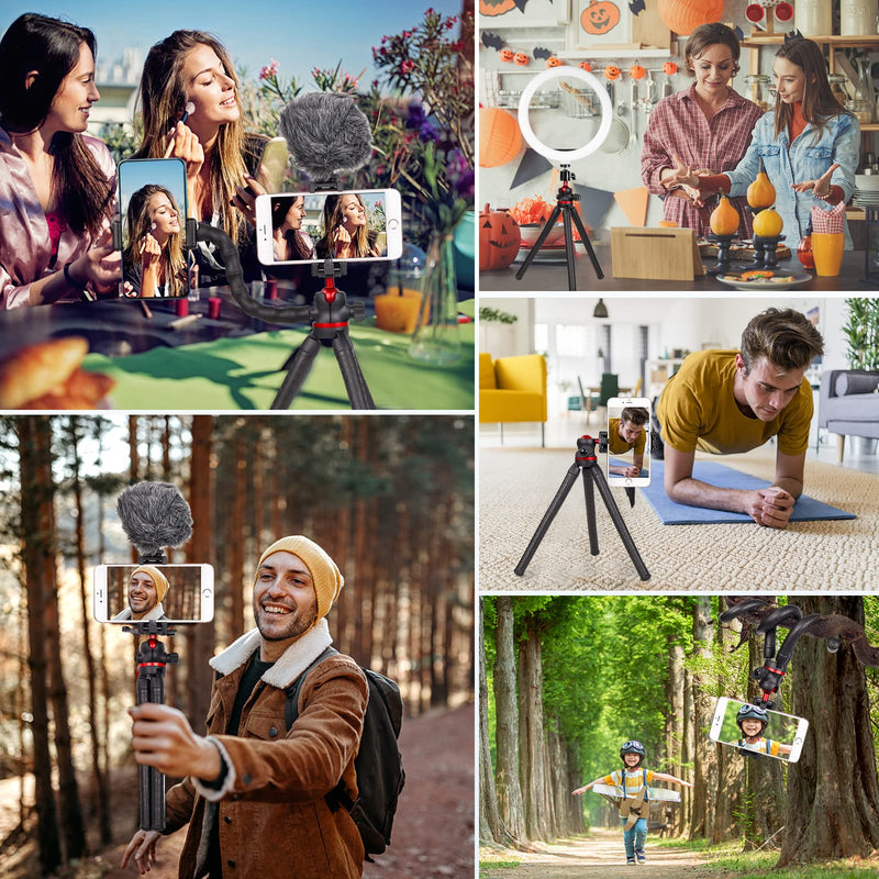 [AUSTRALIA] - LCNCY Flexible Phone Tripod Stand, Flexible iPhone Tripod with Remote, Mini Camera Tripod with Cold Shoe, 360° Waterproof Portable Travel Flexible Tripod Compatible with iPhone/Android/DSLR/Gopro Black + red 