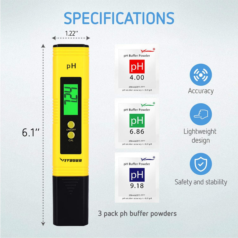 VIVOSUN pH and TDS Meter Combo, 0.05ph High Accuracy Pen Type pH Meter ± 2% Readout Accuracy 3-in-1 TDS EC Temperature Meter for Hydroponics, Household Drinking, and Aquarium, UL Certified