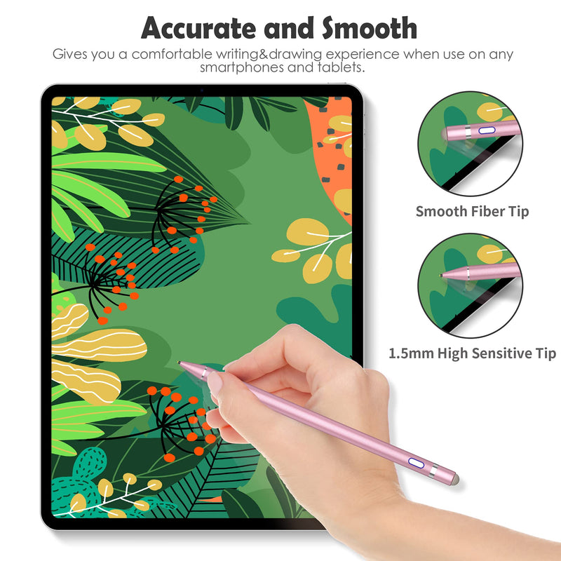 Active Stylus Pen for Touch Screens, Dual Pen Tips for iOS & Android Drawing & Writing, High Precise Digital Pencil for Apple iPhone 13/12/11/X/8/7/6, iPad Air/Pro/Mini, Phone/Tablet/Samsung/Kindle Pink