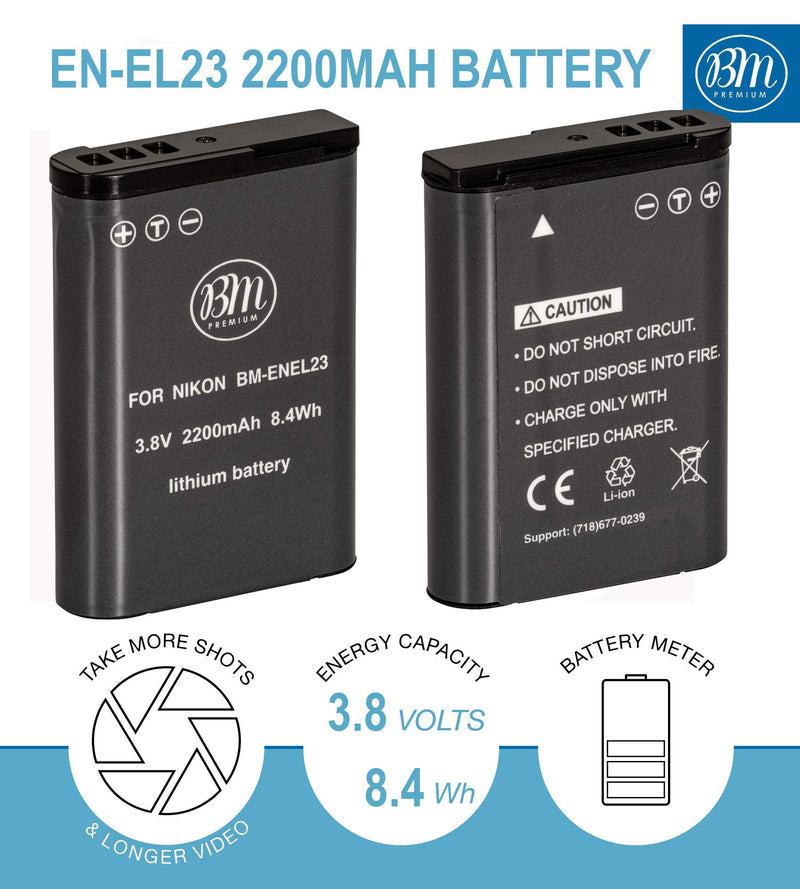 BM Premium EN-EL23 Battery and Charger for Nikon Coolpix B700, P900, P600, P610, S810c Digital Camera