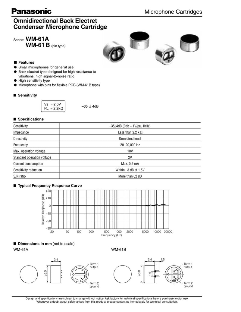 2pcs WM-61A Omnidirectional Back Electret Condenser Microphone Cartridge Capsule.