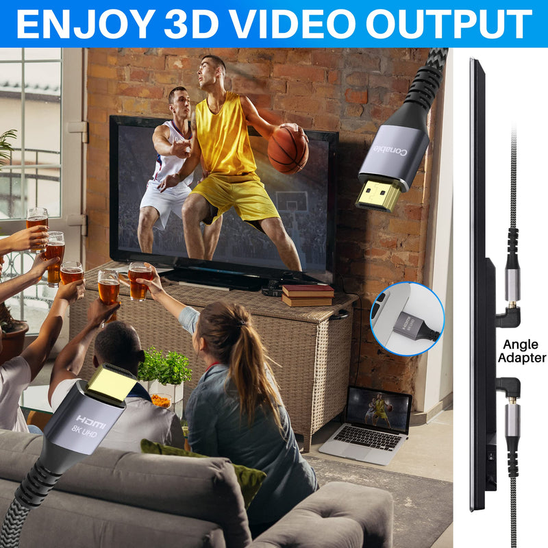 8K HDMI 2.1 Certified Cable 3.3 Feet (2 Pack) 48Gbps High Speed Ultra HD Braided Cord (2ft to 30ft) 8K@60Hz 4K@120Hz eARC HDR HDCP 2.2 2.3 with 50 Ties, 50 U Nails and 2 HDMI Adapter - 3.3 ft (1.01 M) 3.3 Feet (2 Pack)