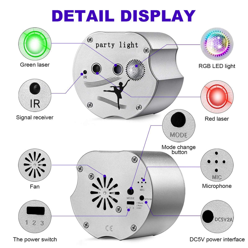 Hemucun Party Lights, Mini Portable DJ Disco Stage Laser Light with Remote Control Sound Activated, LED Projector RGB 3 Lens 48 Patterns for Dancing Christmas Birthday Gift Show Home Decoration RGB 48 Patterns