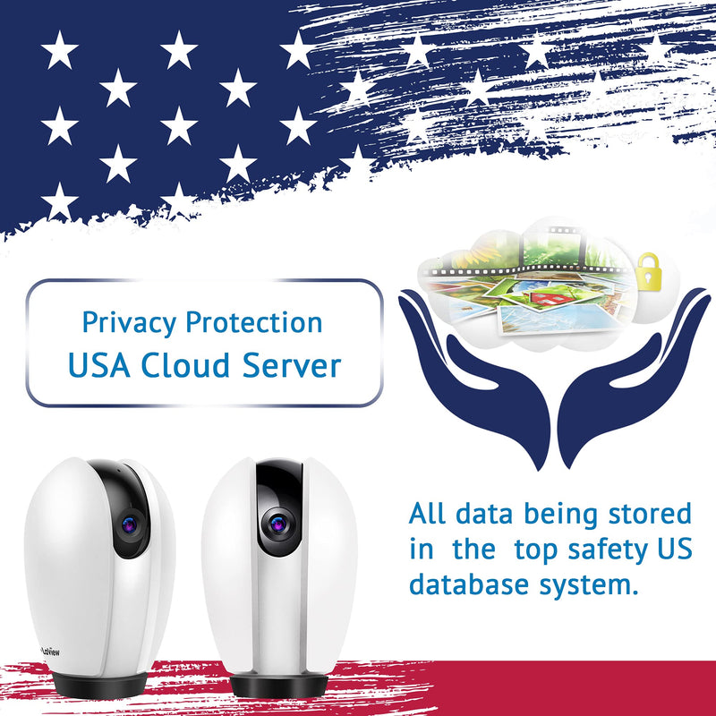LaView PT Security Cameras, Cameras for Home Security with Motion Detection, Two-Way Audio, Night Vision, Indoor WiFi Camera for Baby/Pet, Alexa, USA Cloud Service 2 Pack White