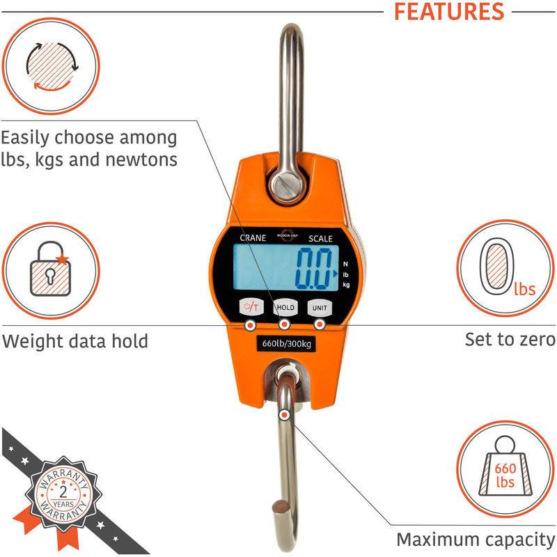 [AUSTRALIA] - 𝗣𝗥𝗢𝗙𝗘𝗦𝗦𝗜𝗢𝗡𝗔𝗟 Digital Hanging Scale 660 LB 300 KG - Heavy Duty Waterproof Fish Scale - Portable Crane Scale for Luggage Weight Suitcase Hunting Farm Bike Bow Fish Weight Fishing Scale Standard Orange 