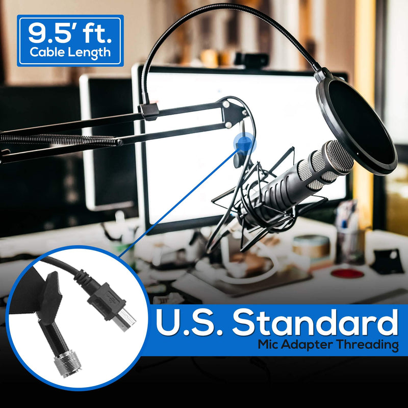 [AUSTRALIA] - PYLE-PRO Suspension Boom Adjustable Compact USB Microphone Arm Stand, Durable Steel for Radio Broadcasting, Voice-Over Sound Studio, Stages, and TV Stations-Pyle PMKSHUSB04.5, Black 