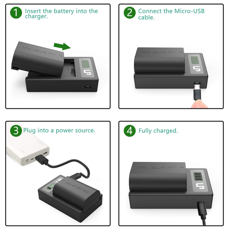 LP LP-E6 LP E6N Battery Charger (LCD Display, USB Port), Compatible with Canon EOS 90D, 80D, 70D, 60D, 60DA, 7D Mark II, 7D, 6D Mark II, 6D, 5D Mark IV, 5D Mark III, 5D Mark II, 5DS, 5DS R, R Cameras LCD USB Charger